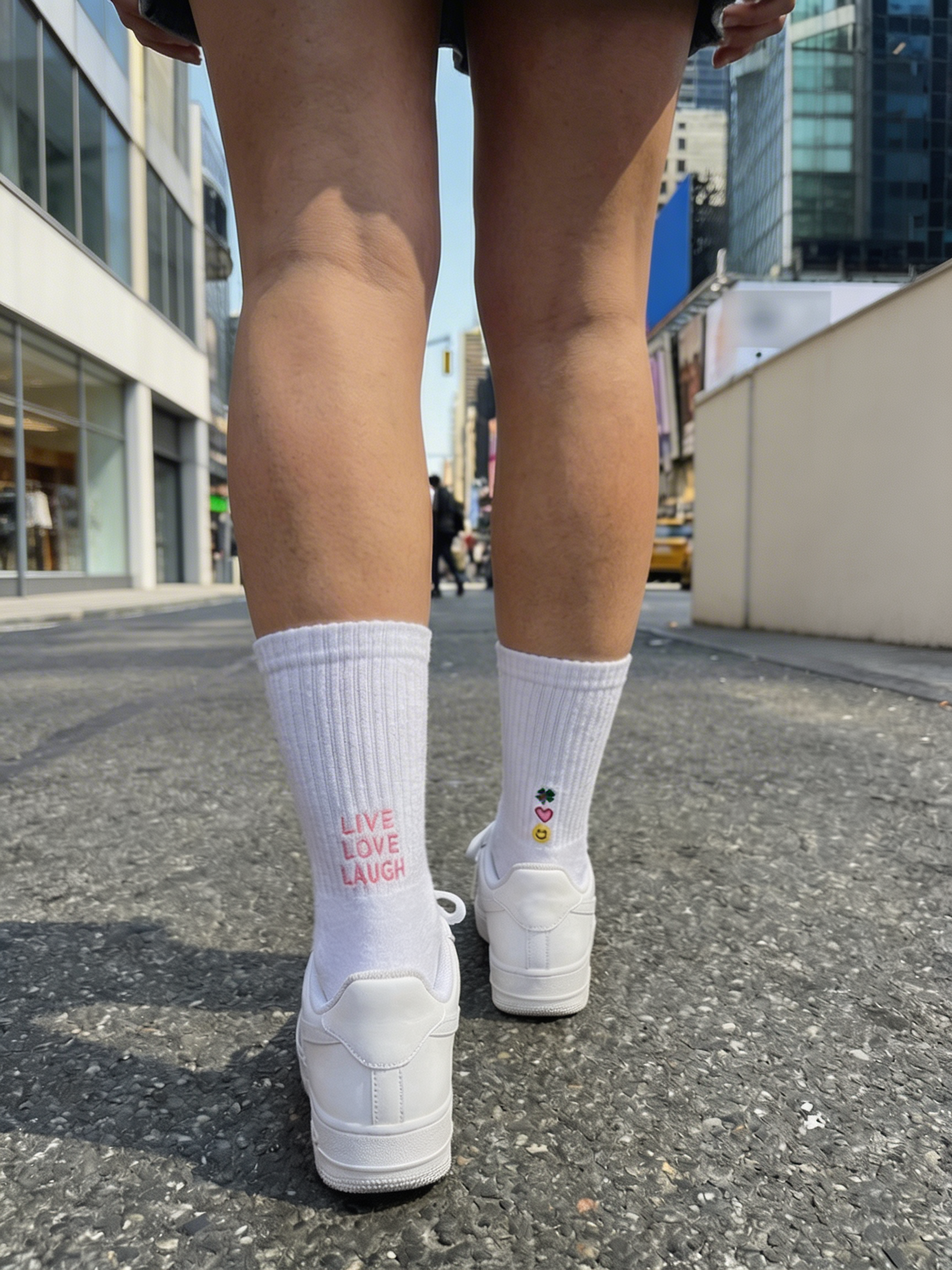 メッセージ＆モチーフ刺繍 クルーソックス (White)