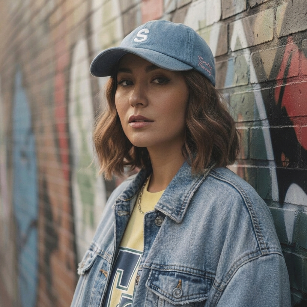 S Embroidery Message Denim Cap SRC-270